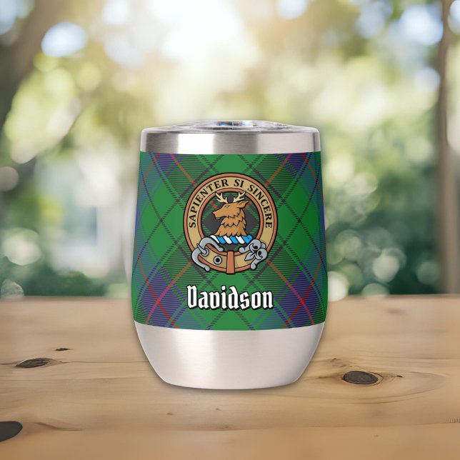 Clan Davidson Crest over Tartan Thermal Wine Tumbler (Creator Uploaded)