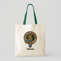 Clan Davidson Crest over Tartan Tote Bag