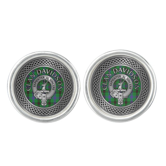 Clan Davidson Crest & Tartan Knot Cufflinks (Front)
