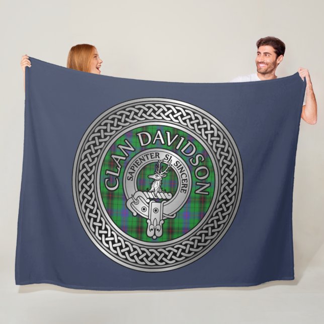 Clan Davidson Crest & Tartan Knot Fleece Blanket (In Situ)