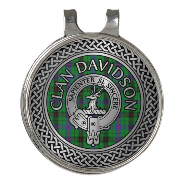 Clan Davidson Crest & Tartan Knot Golf Hat Clip (Front)