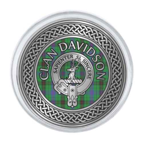 Clan Davidson Crest  Tartan Knot Silver Finish Lapel Pin