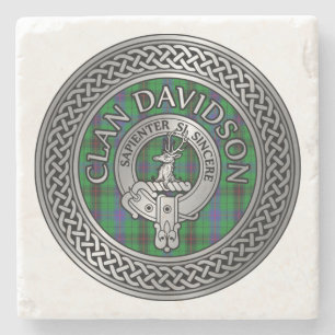 Clan Davidson Crest & Tartan Knot Stone Coaster