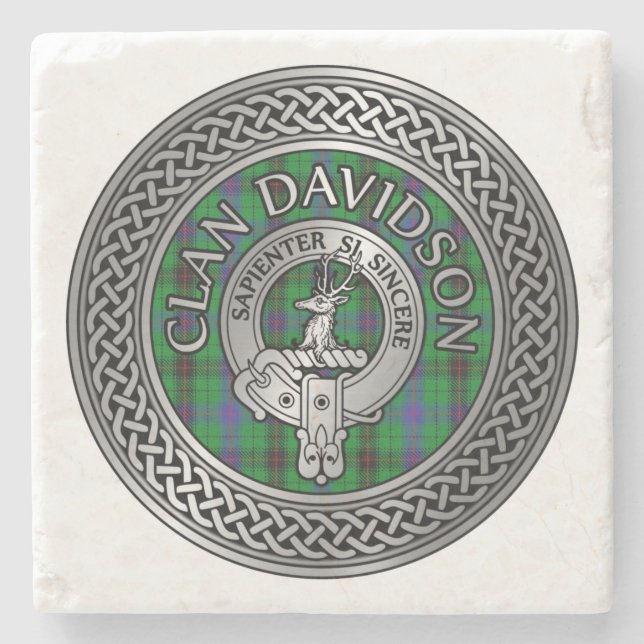 Clan Davidson Crest & Tartan Knot Stone Coaster (Front)