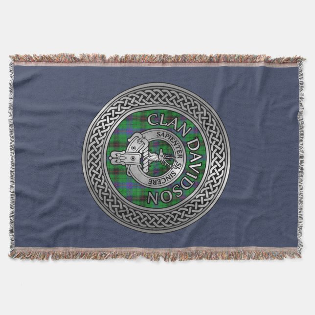 Clan Davidson Crest & Tartan Knot Throw Blanket (Front)
