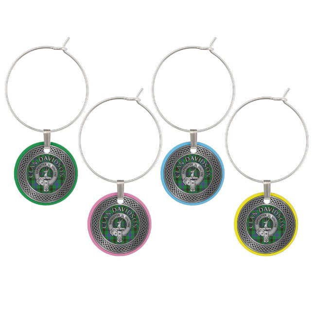 Clan Davidson Crest & Tartan Knot Wine Charm (Staggered)