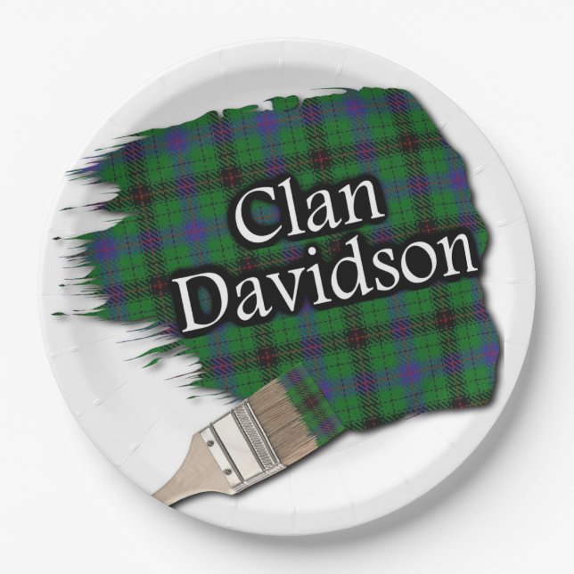 Clan Davidson Scottish Tartan Paint Brush Paper Plates (Front)