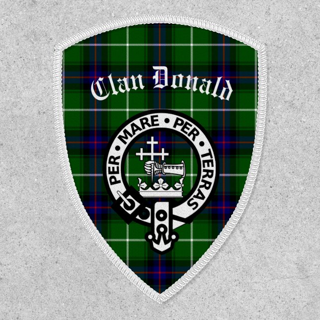 Clan Donald Crest Badge & Tartan Iron On Patch (Front)
