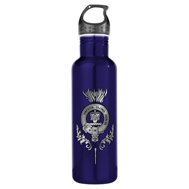 Clan Donnachaidh Crest & Scottish Thistle Stainless Steel Water Bottle (Front)