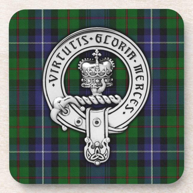 Clan Donnachaidh (Robertson) Crest /Hunting Tartan Beverage Coaster (Front)