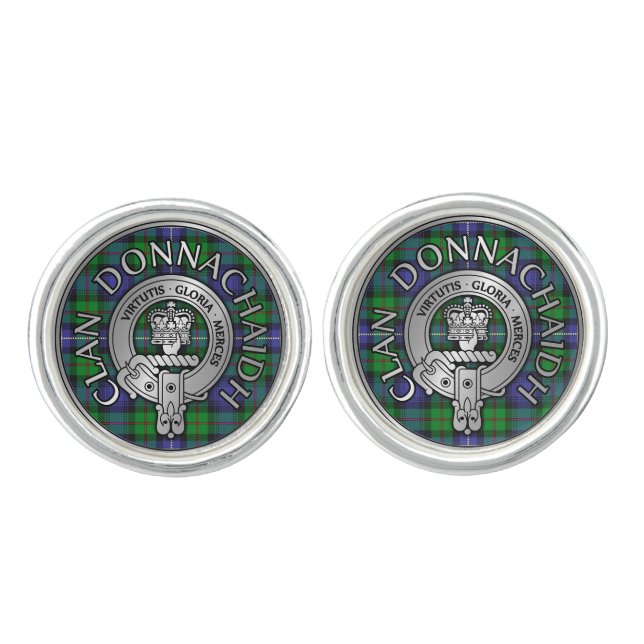 Clan Donnachaidh /Robertson Crest & Hunting Tartan Cufflinks (Front)