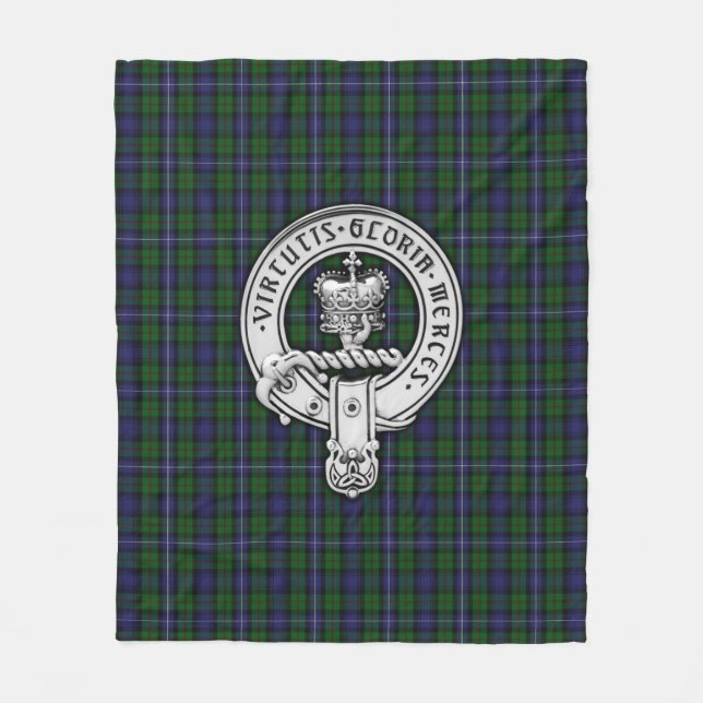 Clan Donnachaidh (Robertson) Crest /Hunting Tartan Fleece Blanket (Front)