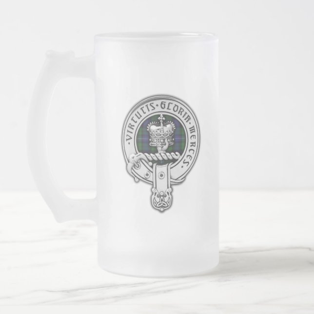 Clan Donnachaidh (Robertson) Crest /Hunting Tartan Frosted Glass Beer Mug (Left)