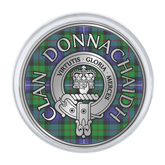 Clan Donnachaidh /Robertson Crest & Hunting Tartan Silver Finish Lapel Pin (Front)