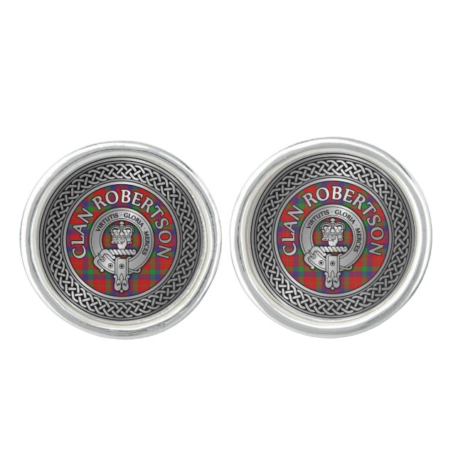 Clan Donnachaidh | Robertson Crest & Tartan Knot Cufflinks (Front)