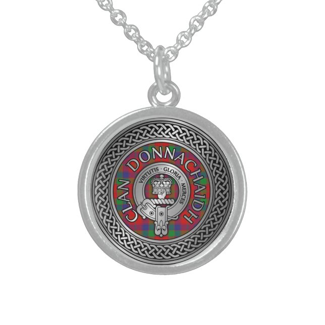 Clan Donnachaidh | Robertson Crest & Tartan Knot Sterling Silver Necklace (Front)