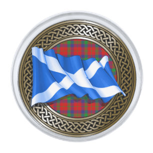 Clan Donnachaidh Robertson Tartan Knot & Flag Silver Finish Lapel Pin