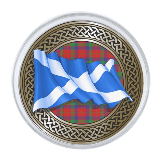 Clan Donnachaidh | Robertson Tartan Knot & Flag Silver Finish Lapel Pin (Front)