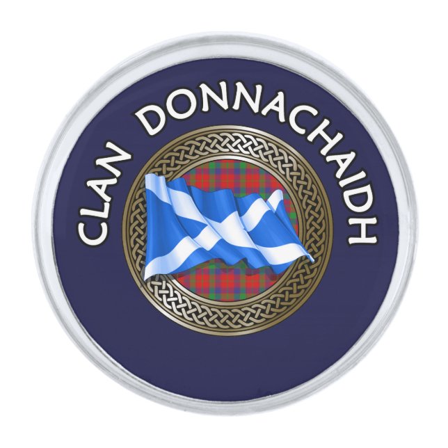 Clan Donnachaidh | Robertson Tartan Knot & Flag Silver Finish Lapel Pin (Front)