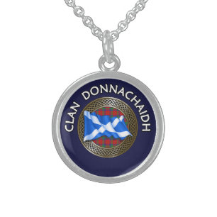 Clan Donnachaidh Robertson Tartan Knot & Flag Sterling Silver Necklace