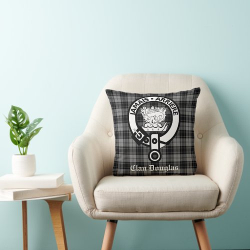 Clan Douglas Crest Badge and Tartan Throw Pillow