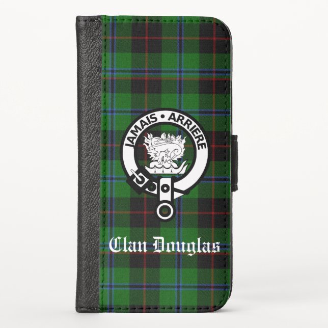 Clan Douglas Crest Badge & Tartan iPhone Wallet Case (Front)