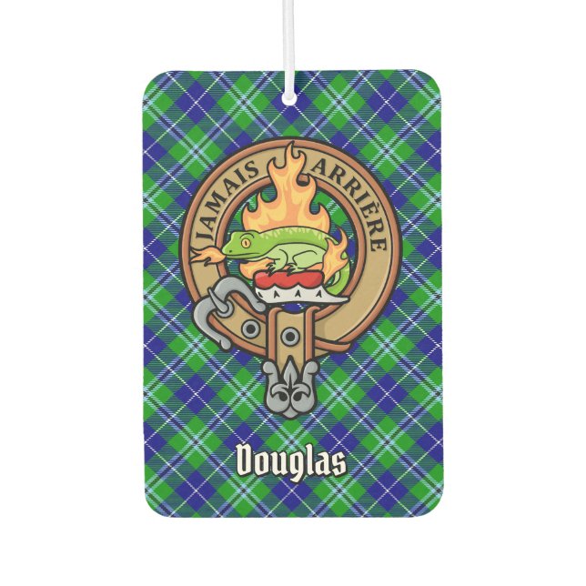Clan Douglas Crest over Tartan Air Freshener (Front)