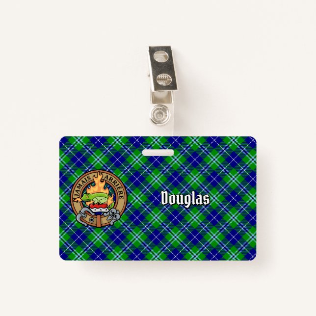 Clan Douglas Crest over Tartan Badge (Front with Clip)