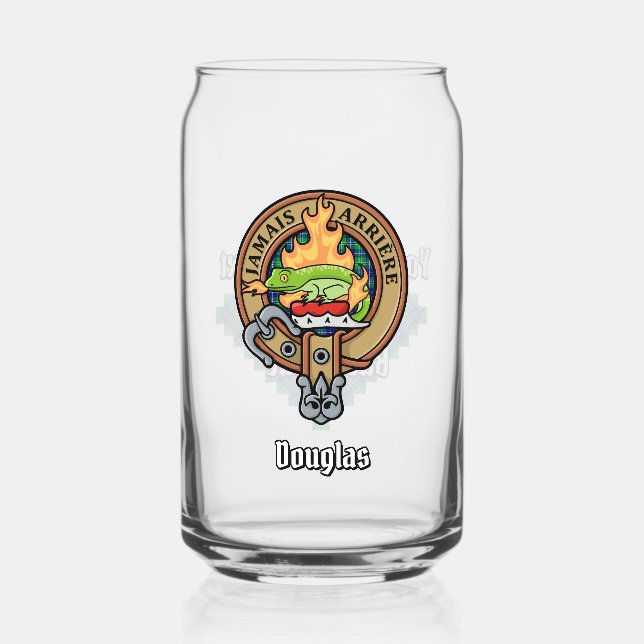 Clan Douglas Crest over Tartan Can Glass (Front)