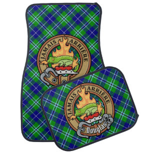 Clan Douglas Crest over Tartan Car Floor Mat