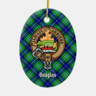 Clan Douglas Crest over Tartan Ceramic Ornament