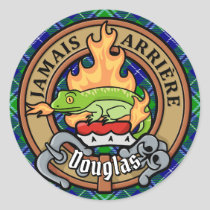 Clan Douglas Crest over Tartan Classic Round Sticker
