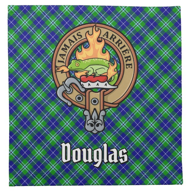Clan Douglas Crest over Tartan Cloth Napkin (Front)