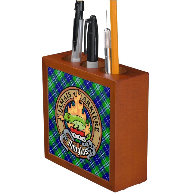 Clan Douglas Crest over Tartan Desk Organizer (In Situ)