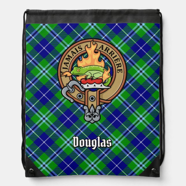 Clan Douglas Crest over Tartan Drawstring Bag (Front)