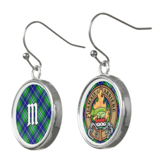 Clan Douglas Crest over Tartan Earrings (Angled)