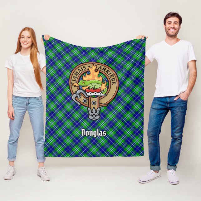 Clan Douglas Crest over Tartan Fleece Blanket (In Situ)