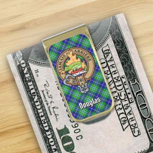 Clan Douglas Crest over Tartan Gold Finish Money Clip