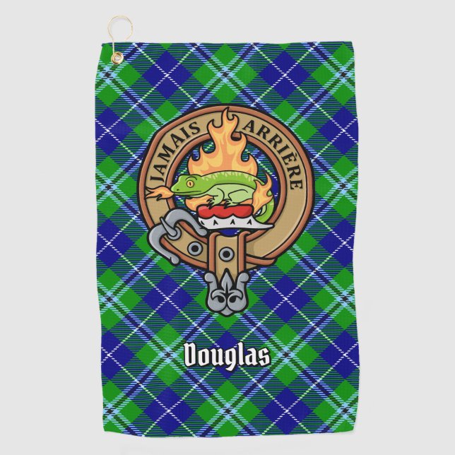 Clan Douglas Crest over Tartan Golf Towel (Front)