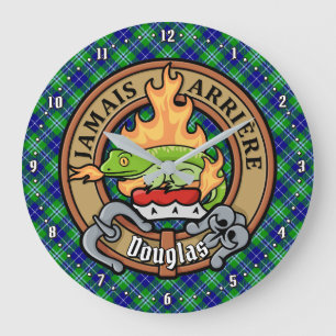 Clan Douglas Crest over Tartan Large Clock