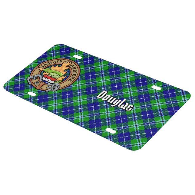 Clan Douglas Crest over Tartan License Plate (Side)