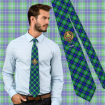 Clan Douglas Crest over Tartan Neck Tie