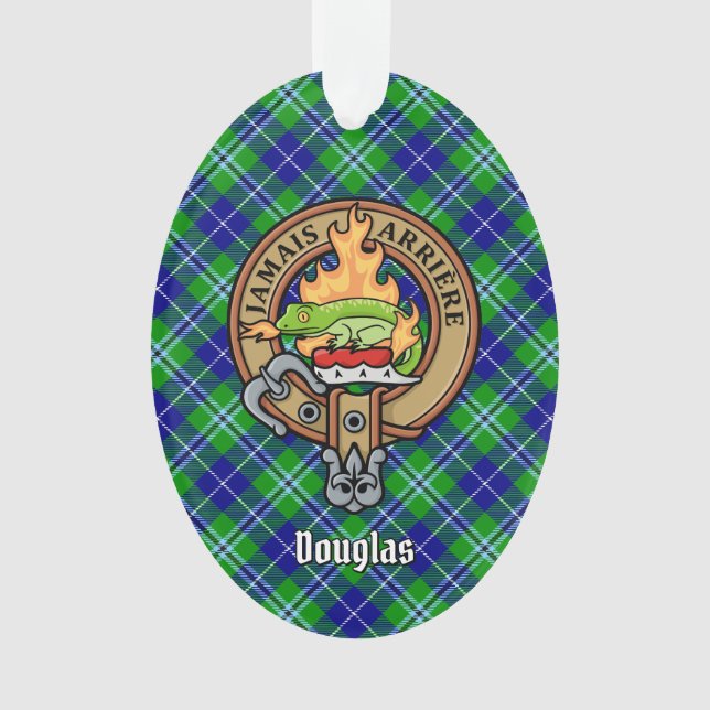 Clan Douglas Crest over Tartan Ornament (Front)