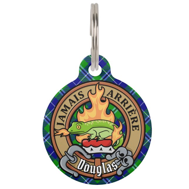 Clan Douglas Crest over Tartan Pet ID Tag (Front)