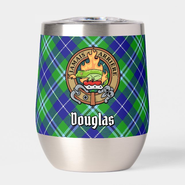 Clan Douglas Crest over Tartan Thermal Wine Tumbler (Front)