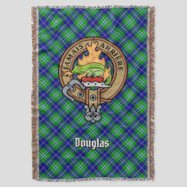 Clan Douglas Crest over Tartan Throw Blanket