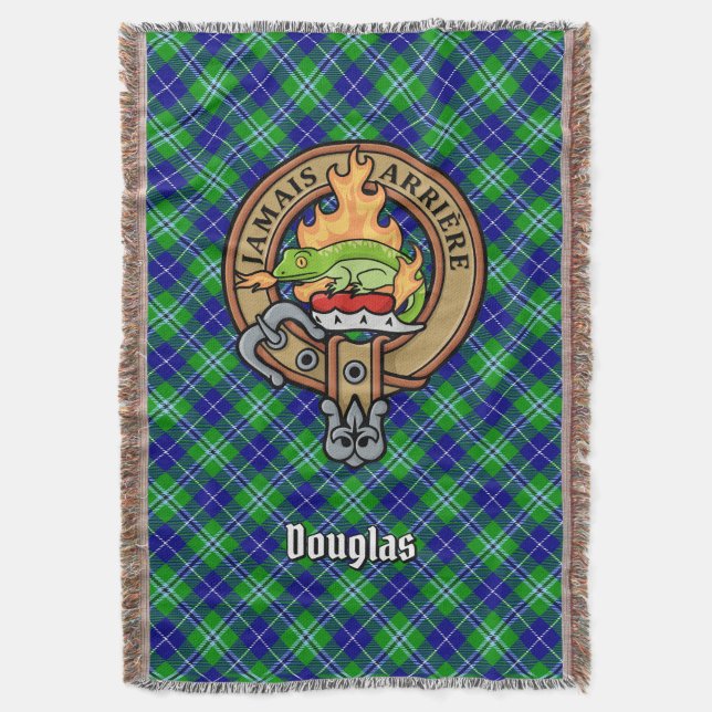 Clan Douglas Crest over Tartan Throw Blanket (Front Vertical)