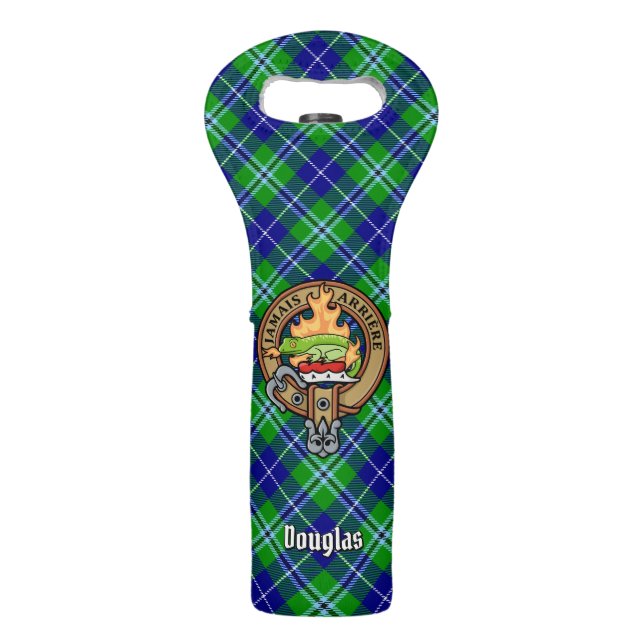 Clan Douglas Crest over Tartan Wine Bag (Front)