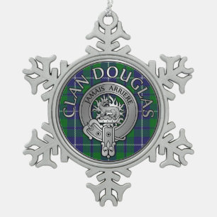 Clan Douglas Crest & Tartan Snowflake Pewter Christmas Ornament