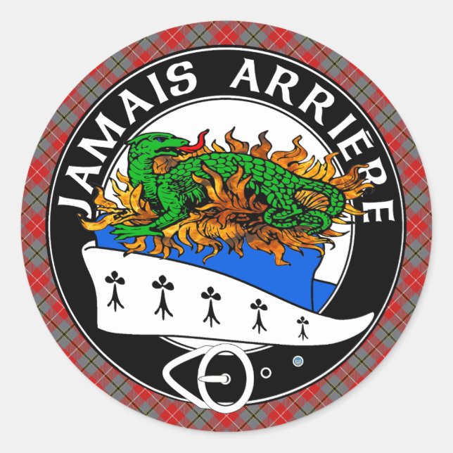 Clan Douglas Crest with Red Douglas Tartan  Classic Round Sticker (Front)